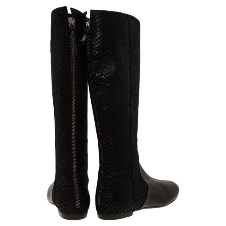Pre Owned Giuseppe Zanotti Black Embossed Leather Tall Boots Size 37.5