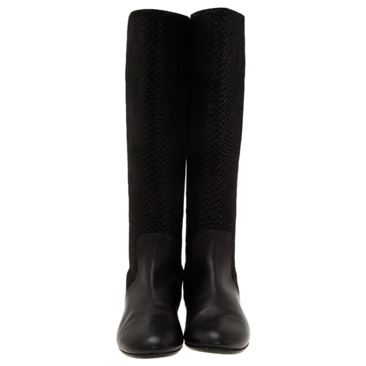 Pre Owned Giuseppe Zanotti Black Embossed Leather Tall Boots Size 37.5