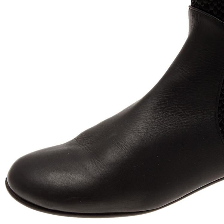 Pre Owned Giuseppe Zanotti Black Embossed Leather Tall Boots Size 37.5