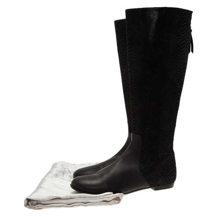 Pre Owned Giuseppe Zanotti Black Embossed Leather Tall Boots Size 37.5