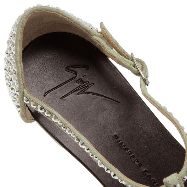 Pre Owned Giuseppe Zanotti Silver Crystal Studded Gaia Thong Sandals Size 38