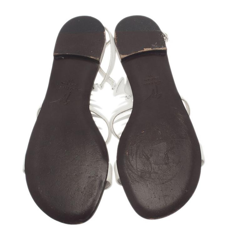 Pre Owned Giuseppe Zanotti White Fishbone Flat Sandals Size 38