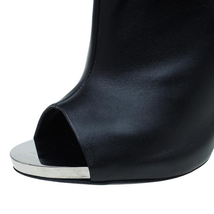 Pre Owned Giuseppe Zanotti Black Leather Plated Peep Toe Ankle Boots Size 41