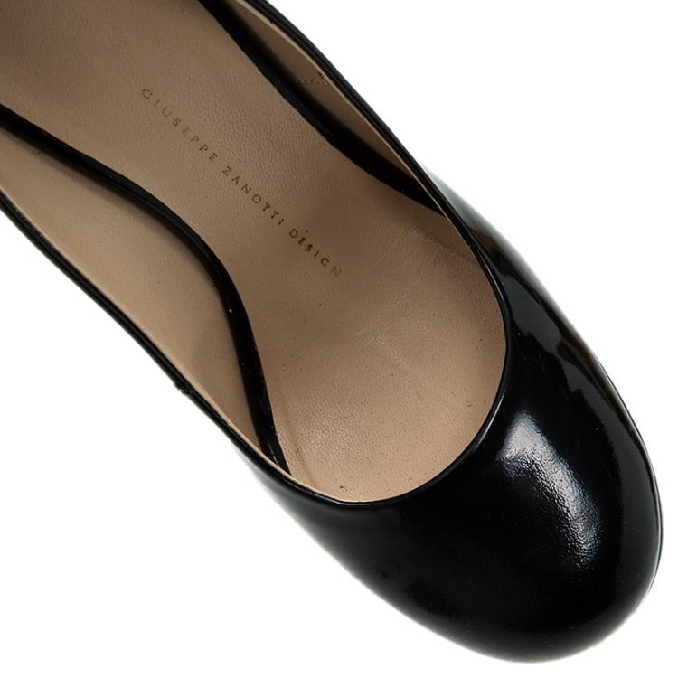 Pre Owned Giuseppe Zanotti Black Patent Cork Platform Pumps Size 38