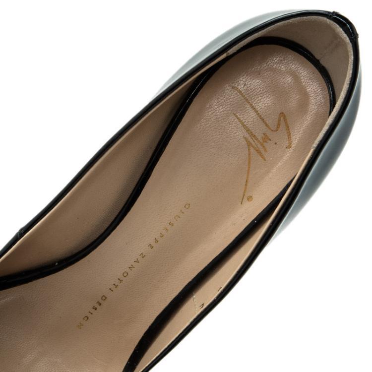 Pre Owned Giuseppe Zanotti Black Patent Cork Platform Pumps Size 38