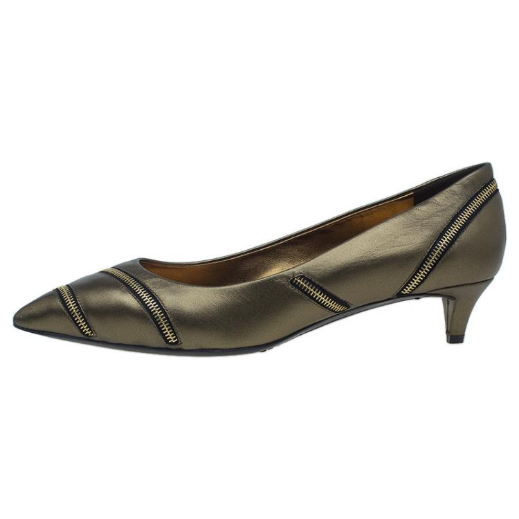 Pre Owned Giuseppe Zanotti Metallic Leather Yvette Zip Embellished Pumps Size 39