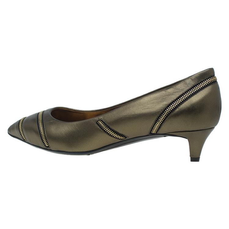 Pre Owned Giuseppe Zanotti Metallic Leather Yvette Zip Embellished Pumps Size 39
