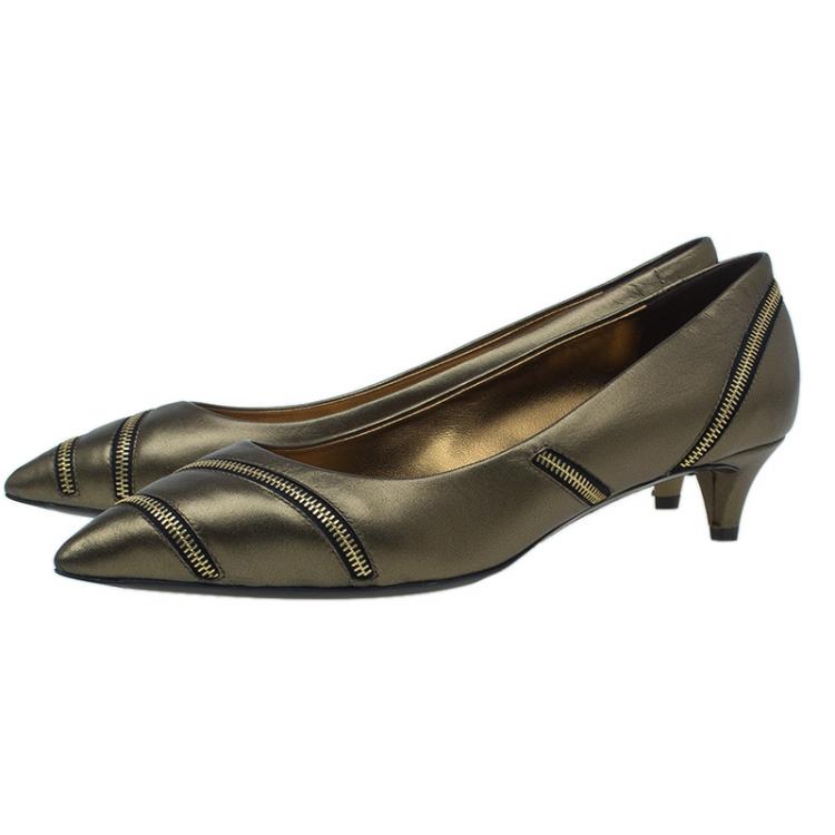 Pre Owned Giuseppe Zanotti Metallic Leather Yvette Zip Embellished Pumps Size 39