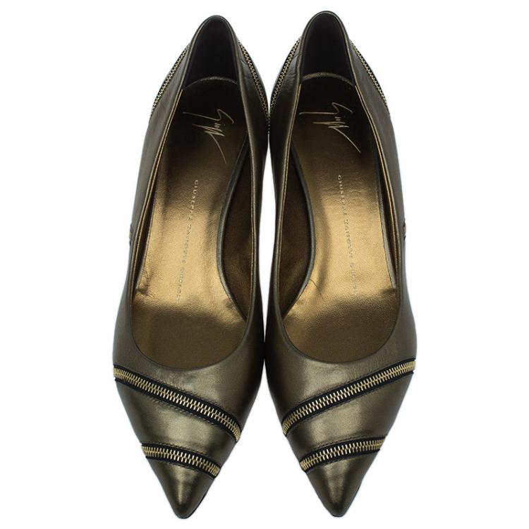 Pre Owned Giuseppe Zanotti Metallic Leather Yvette Zip Embellished Pumps Size 39