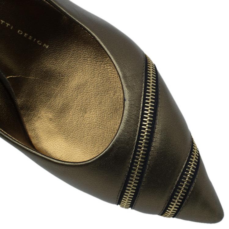 Pre Owned Giuseppe Zanotti Metallic Leather Yvette Zip Embellished Pumps Size 39