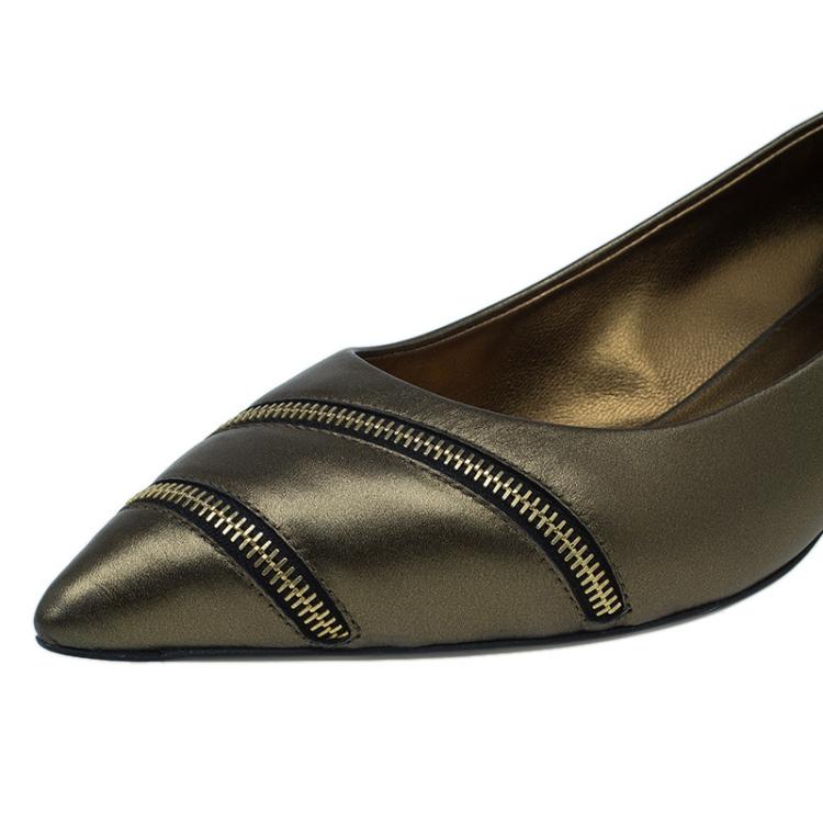 Pre Owned Giuseppe Zanotti Metallic Leather Yvette Zip Embellished Pumps Size 39