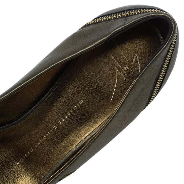 Pre Owned Giuseppe Zanotti Metallic Leather Yvette Zip Embellished Pumps Size 39