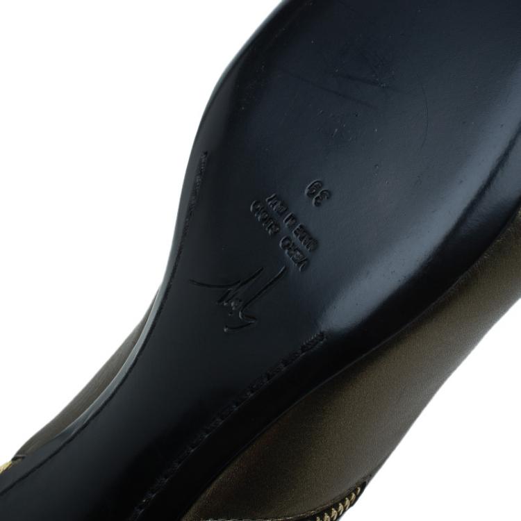Pre Owned Giuseppe Zanotti Metallic Leather Yvette Zip Embellished Pumps Size 39