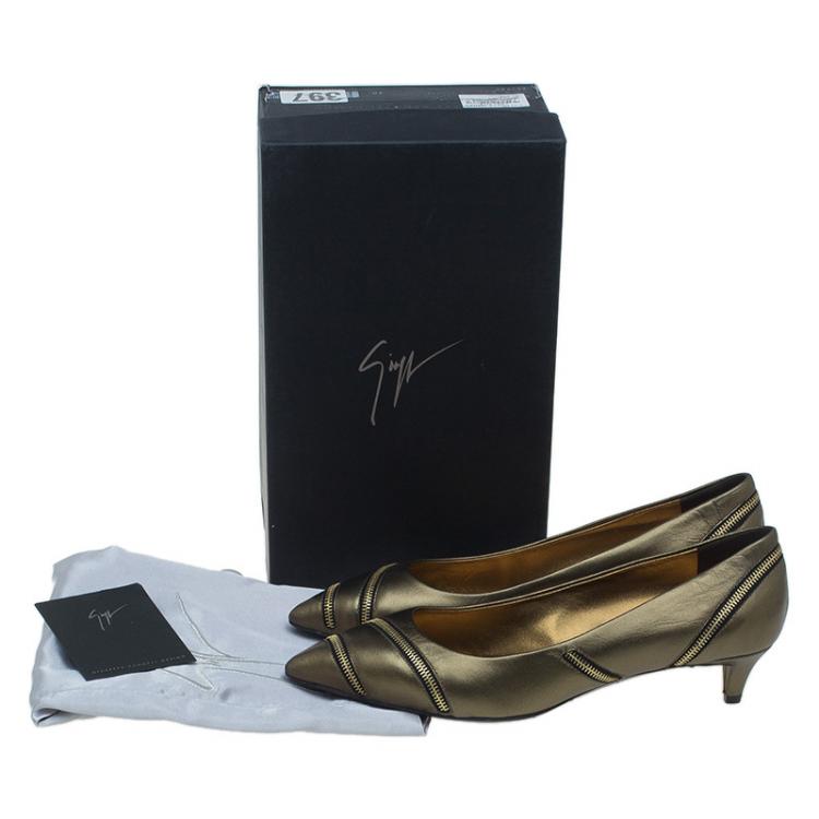 Pre Owned Giuseppe Zanotti Metallic Leather Yvette Zip Embellished Pumps Size 39
