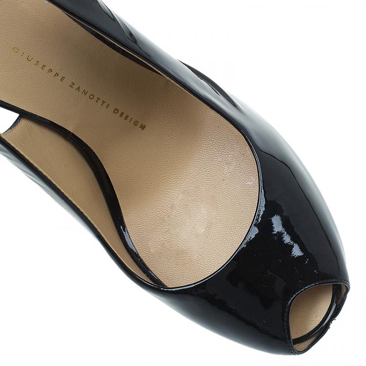 Pre Owned Giuseppe Zanotti Black Patent Peep Toe Platform Slingback Sandals Size 39