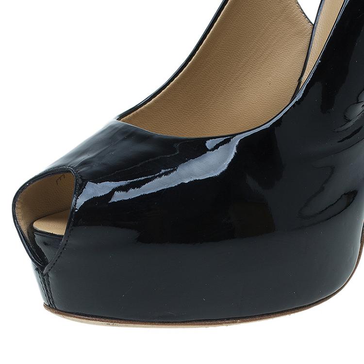 Pre Owned Giuseppe Zanotti Black Patent Peep Toe Platform Slingback Sandals Size 39