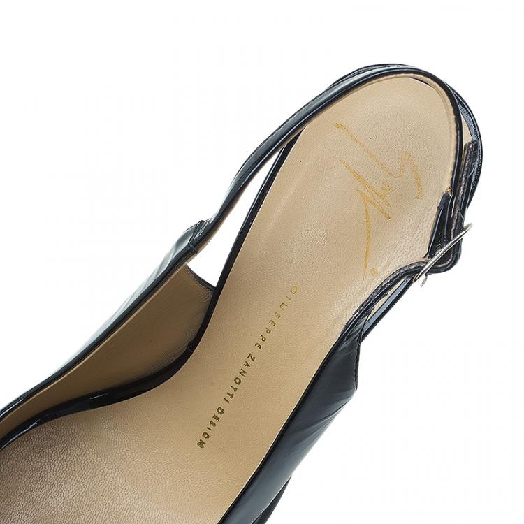 Pre Owned Giuseppe Zanotti Black Patent Peep Toe Platform Slingback Sandals Size 39