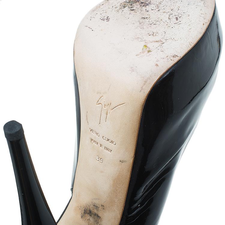 Pre Owned Giuseppe Zanotti Black Patent Peep Toe Platform Slingback Sandals Size 39