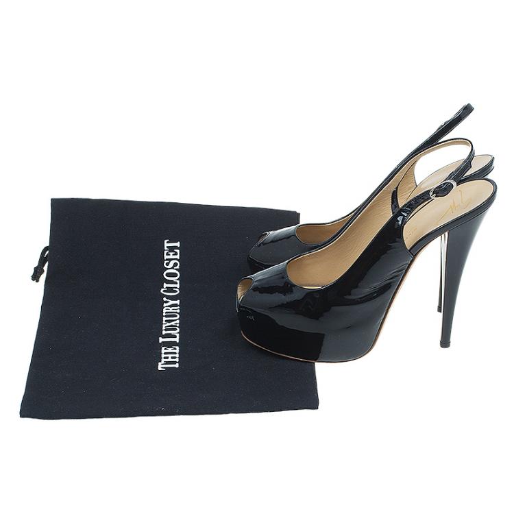 Pre Owned Giuseppe Zanotti Black Patent Peep Toe Platform Slingback Sandals Size 39