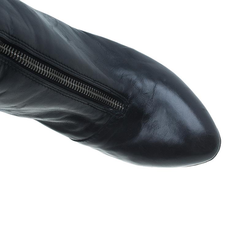 مملوكة مسبقًا Giuseppe Zanotti Black Leather Studded Zipper Detail Mid Calf Boots Size 39.5