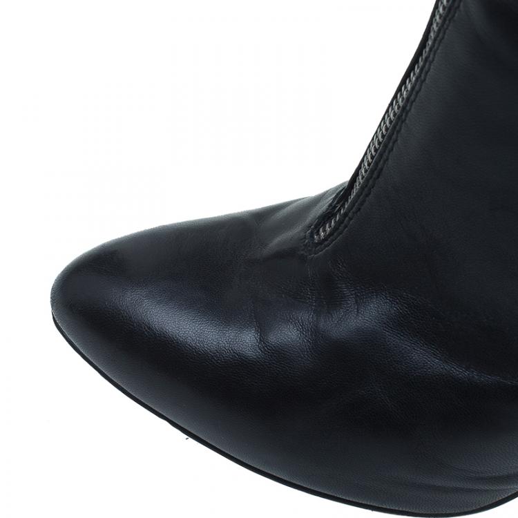 مملوكة مسبقًا Giuseppe Zanotti Black Leather Studded Zipper Detail Mid Calf Boots Size 39.5
