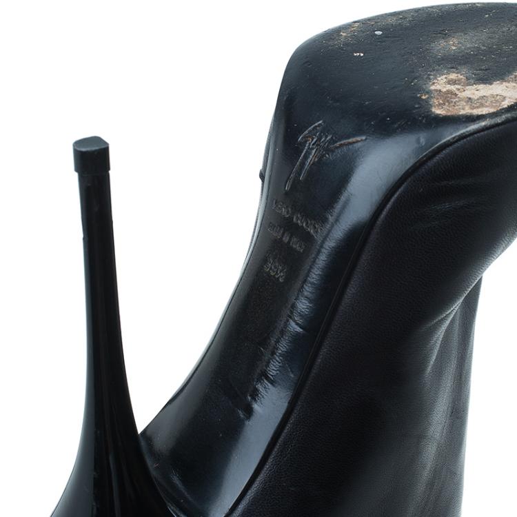 مملوكة مسبقًا Giuseppe Zanotti Black Leather Studded Zipper Detail Mid Calf Boots Size 39.5