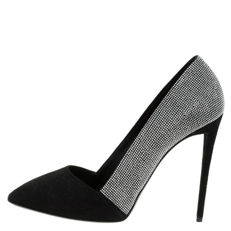 Pre Owned Giuseppe Zanotti Black Suede Studded Pointed Pumps Size 38