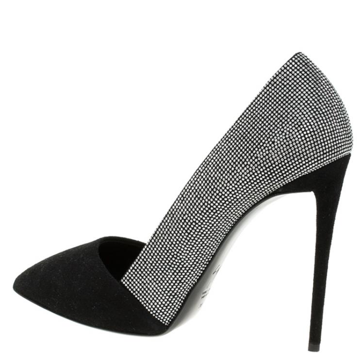 Pre Owned Giuseppe Zanotti Black Suede Studded Pointed Pumps Size 38