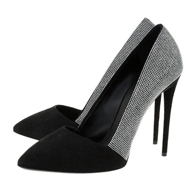 Pre Owned Giuseppe Zanotti Black Suede Studded Pointed Pumps Size 38