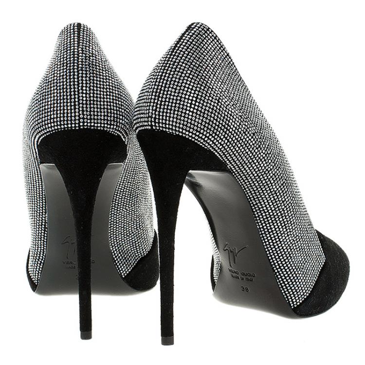 Pre Owned Giuseppe Zanotti Black Suede Studded Pointed Pumps Size 38