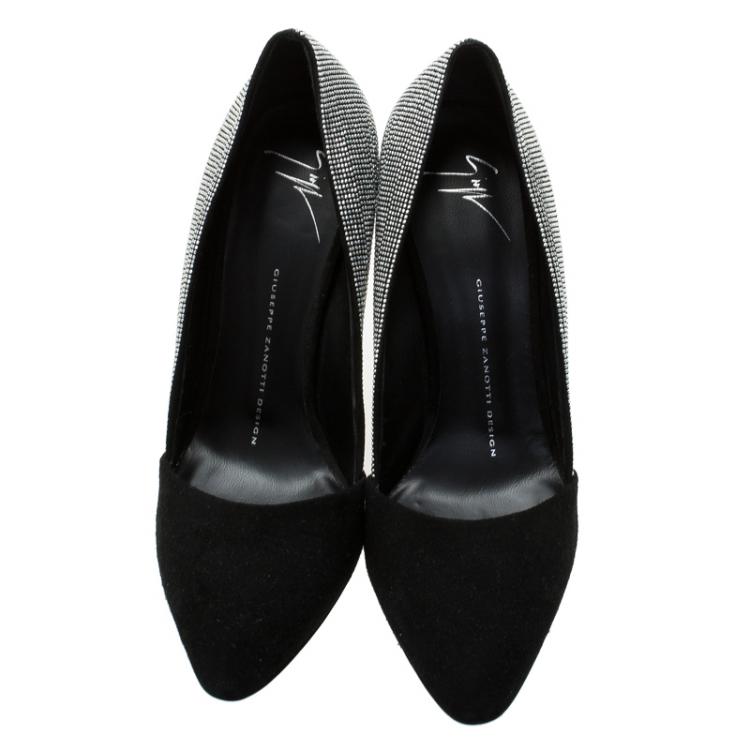 Pre Owned Giuseppe Zanotti Black Suede Studded Pointed Pumps Size 38