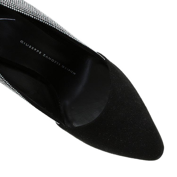 Pre Owned Giuseppe Zanotti Black Suede Studded Pointed Pumps Size 38