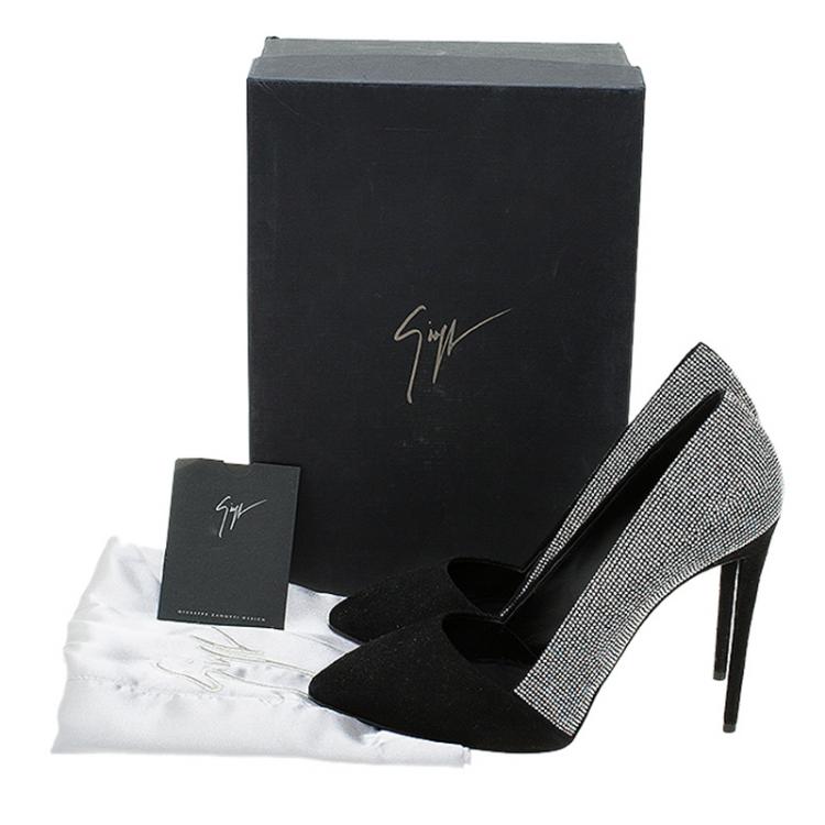 Pre Owned Giuseppe Zanotti Black Suede Studded Pointed Pumps Size 38