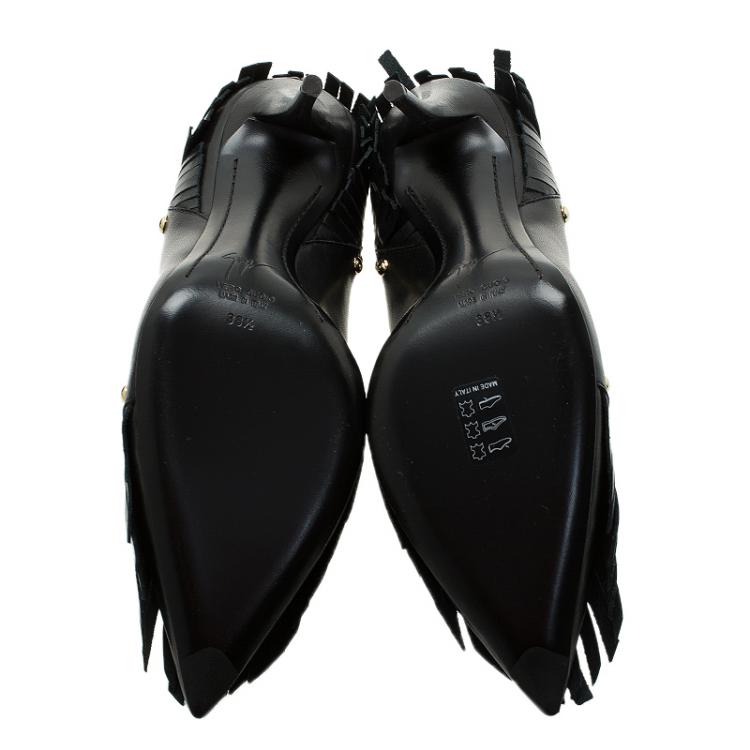 Pre Owned Giuseppe Zanotti Black Leather Studded Fringe Pumps Size 38.5