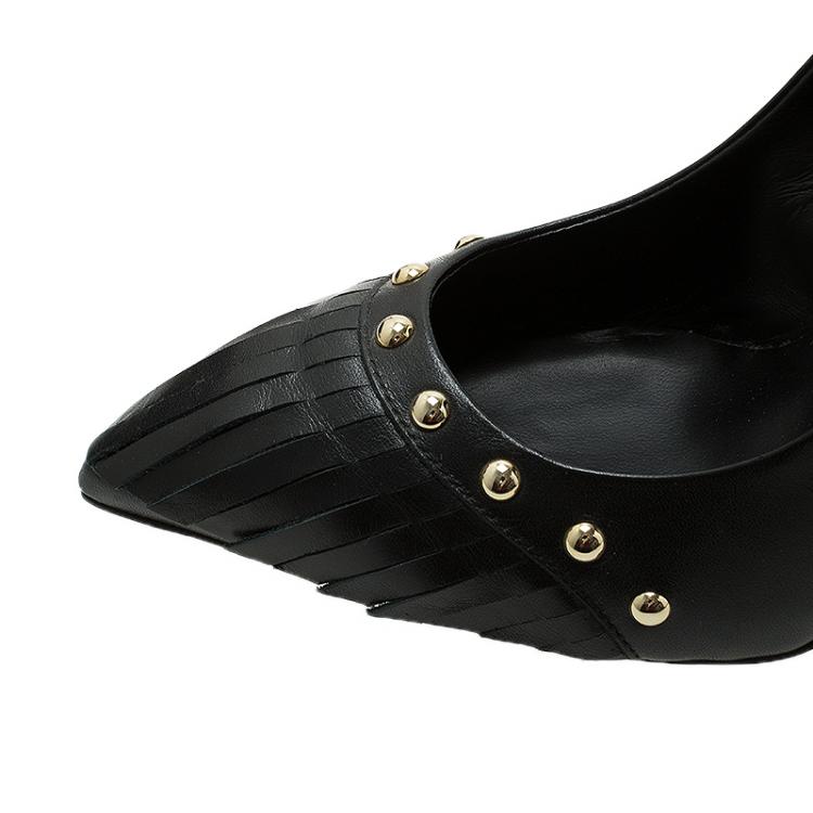 Pre Owned Giuseppe Zanotti Black Leather Studded Fringe Pumps Size 38.5