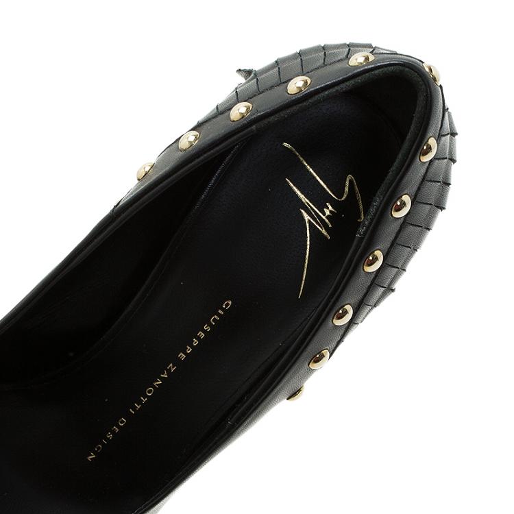 Pre Owned Giuseppe Zanotti Black Leather Studded Fringe Pumps Size 38.5