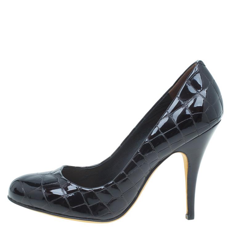Pre Owned Giuseppe Zanotti Dark Brown Patent Croc Embossed Pumps Size 38