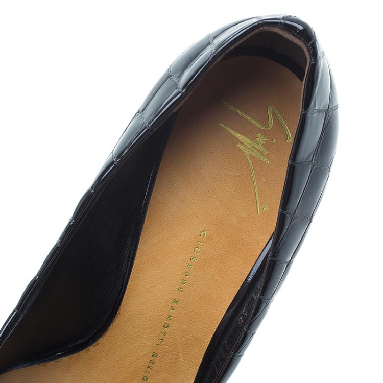 Pre Owned Giuseppe Zanotti Dark Brown Patent Croc Embossed Pumps Size 38