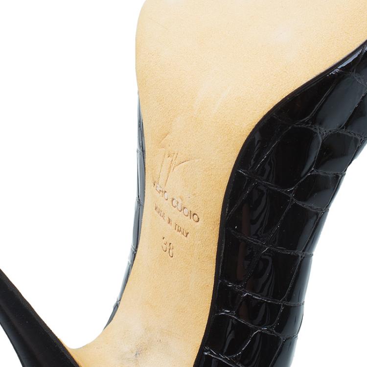 Pre Owned Giuseppe Zanotti Dark Brown Patent Croc Embossed Pumps Size 38