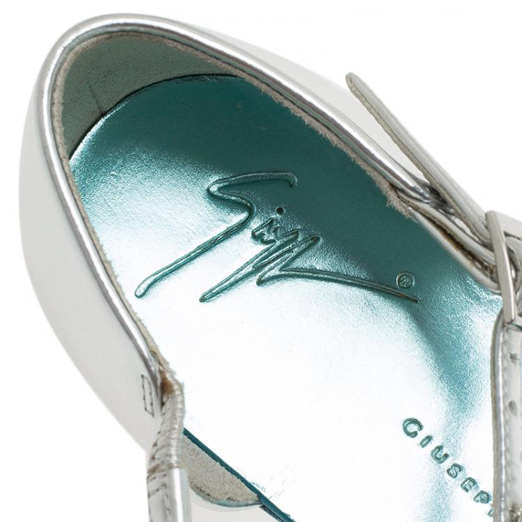 Pre Owned Giuseppe Zanotti Metallic Turquoise Jewel Embellished Flat Sandals Size 37