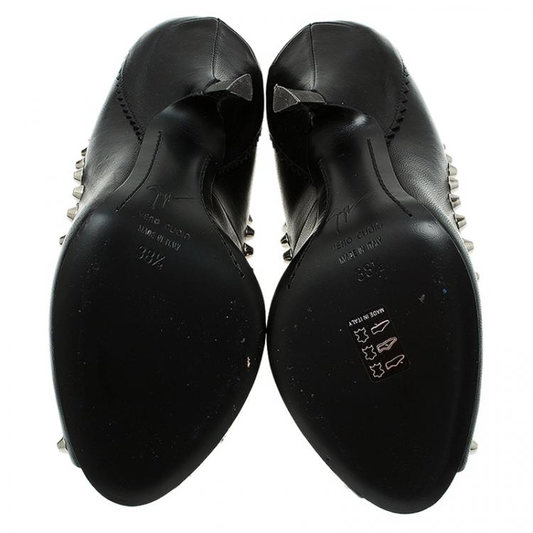Pre Owned Giuseppe Zanotti Black Leather Studded Peep Toe Pumps Size 38.5 