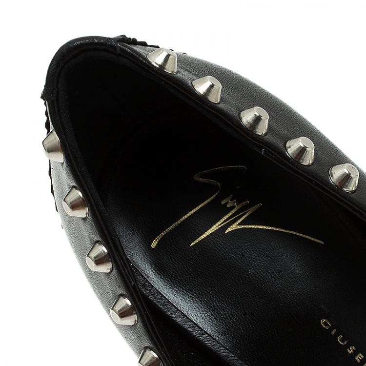Pre Owned Giuseppe Zanotti Black Leather Studded Peep Toe Pumps Size 38.5 
