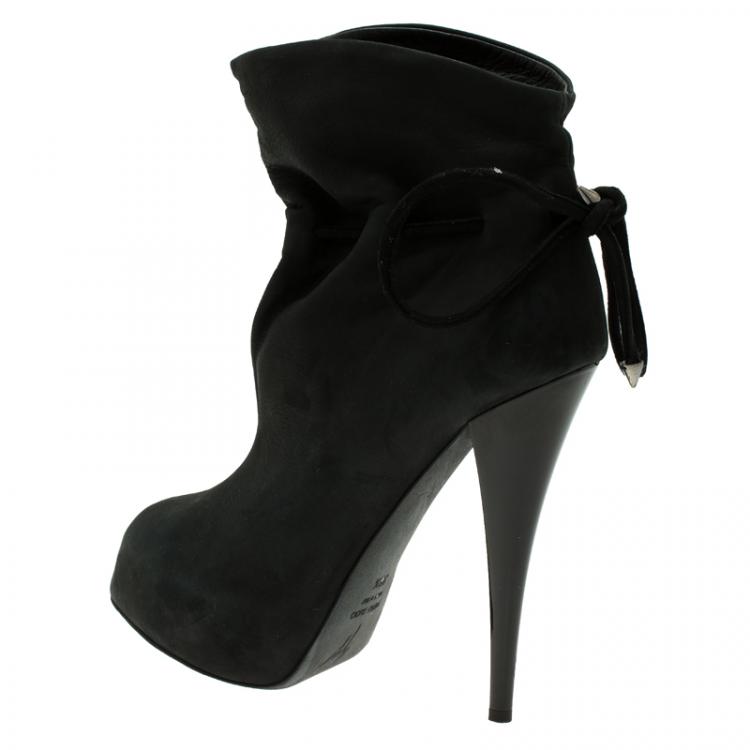 Pre Owned Giuseppe Zanotti Black Leather Bow Tie Ankle Boots Size 38.5