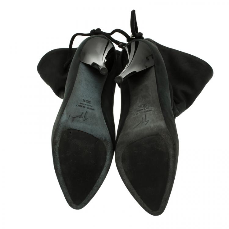 Pre Owned Giuseppe Zanotti Black Leather Bow Tie Ankle Boots Size 38.5