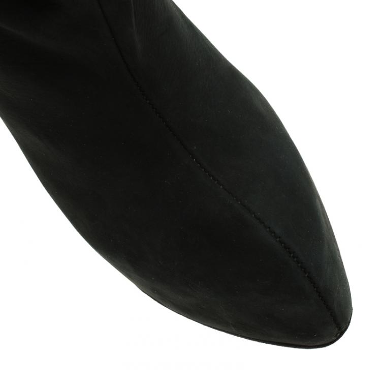 Pre Owned Giuseppe Zanotti Black Leather Bow Tie Ankle Boots Size 38.5
