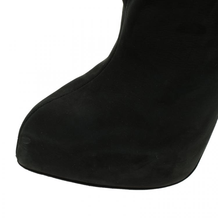 Pre Owned Giuseppe Zanotti Black Leather Bow Tie Ankle Boots Size 38.5