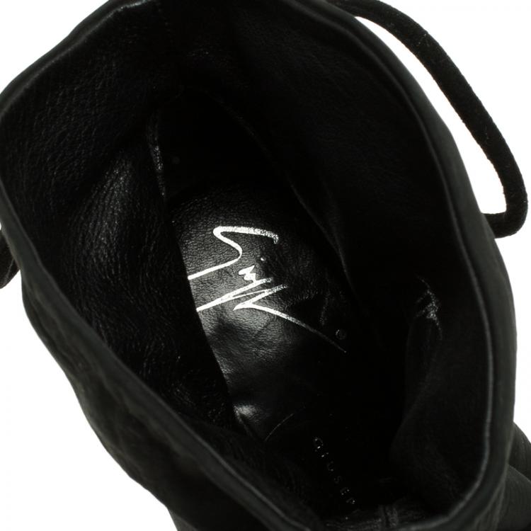 Pre Owned Giuseppe Zanotti Black Leather Bow Tie Ankle Boots Size 38.5
