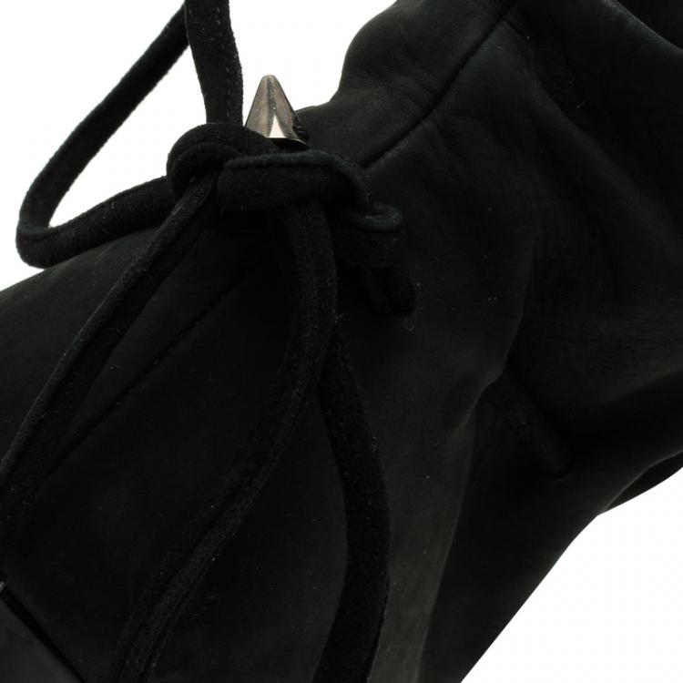 Pre Owned Giuseppe Zanotti Black Leather Bow Tie Ankle Boots Size 38.5