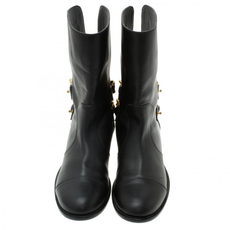Pre Owned Giuseppe Zanotti Black Leather Chain Detail Ankle Boots Size 38.5