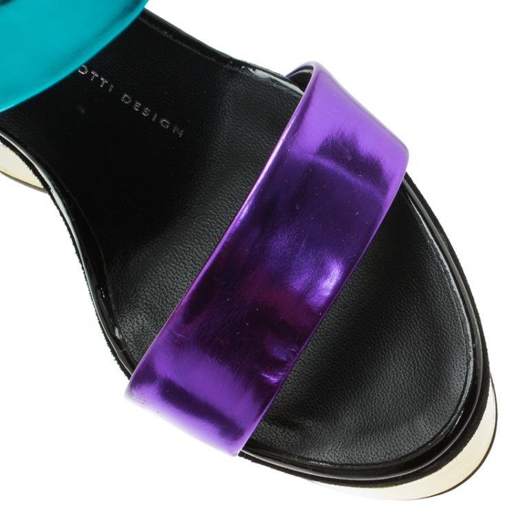 Pre Owned Giuseppe Zanotti Metallic Color Leather Platform Wedge Sandals Size 36